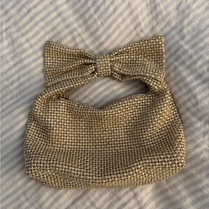 Gold Rhinestone Bow Shoulder Bag - Women's Evening Bag